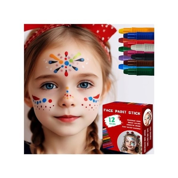 Kit de peinture faciale Ensemble de crayons de peinture for le visage de 12 couleurs, peinture corporelle lavable, Crayon de 