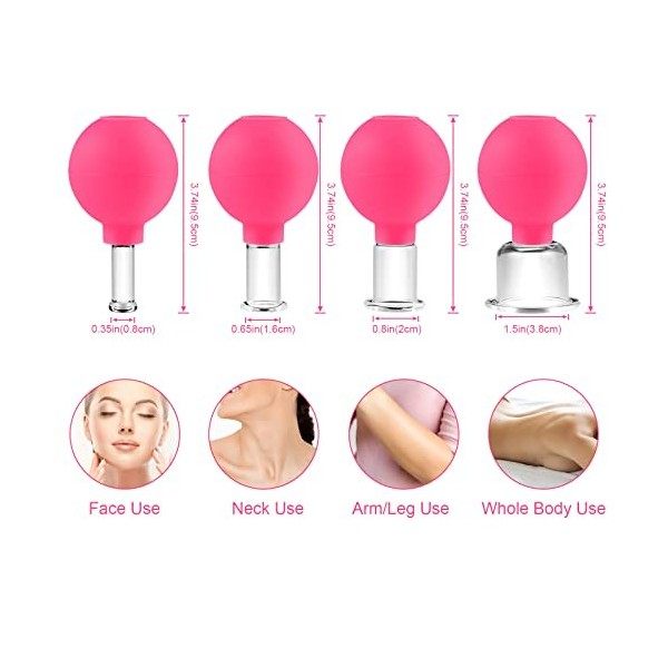 4 PCS Face Cupping Massager Sets, Comius Sharp Set de Ventouses en Verre Professionnel Avec Boule en Silicone, Ventouses de M