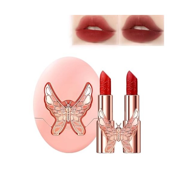 Butterfly Dance Silk Mist Velvet Dual-Color Lipstick -2 Butterflies Lipstick Set,Soft Mist Velvet Lipstick Set,Non-Stick Cup 