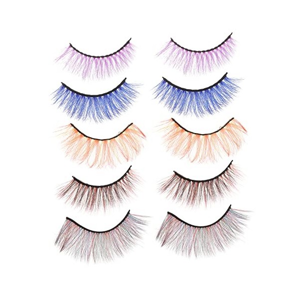 LALAFINA 20 Paires Faux Cils Colorés Faux Cils Dramatiques Cils En Bandes Complètes Cils Dhalloween Dramatiques Cils Longs E