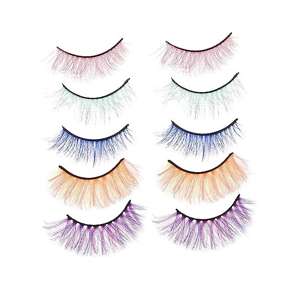 LALAFINA 20 Paires Faux Cils Colorés Faux Cils Dramatiques Cils En Bandes Complètes Cils Dhalloween Dramatiques Cils Longs E