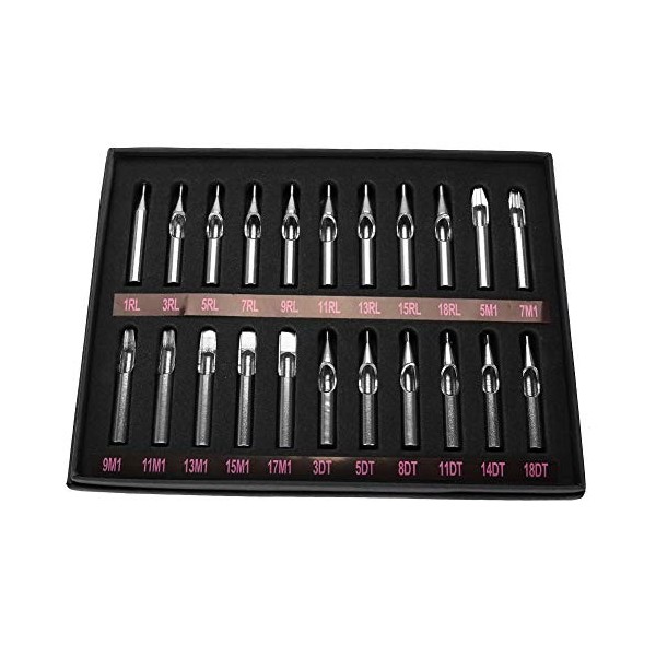 Buse Tatouage Acier, 22pcs Aiguille de Tatouage en Acier Inoxydable Buse de Mélange Embouts de Buse pour Machine à Tatouer Po