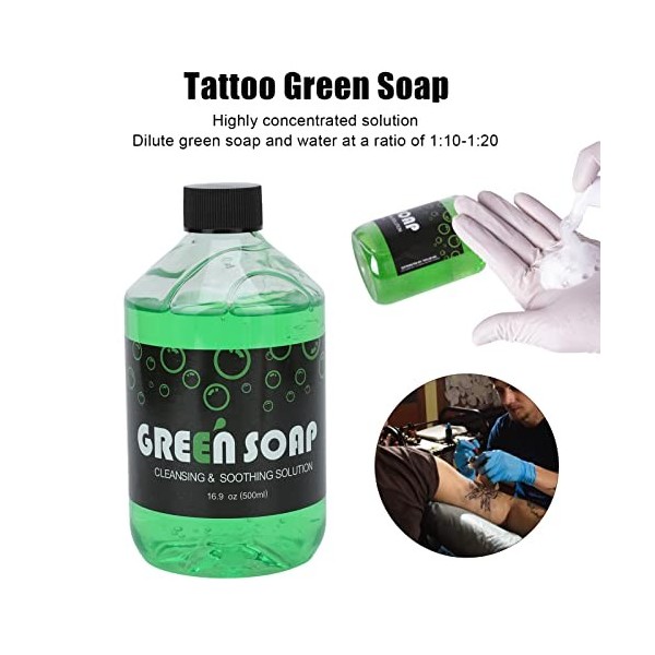 Nettoyant pour Tatouage Savon Vert pour Tatouage 500 ml Solution Liquide de Savon Vert pour Salon Professionnel Fournitures d