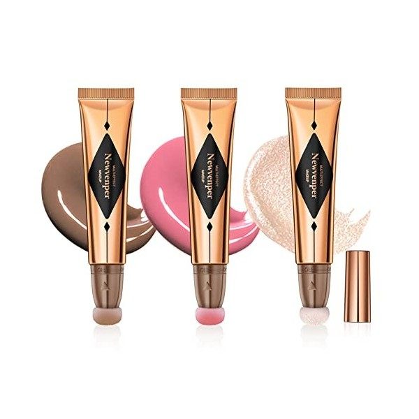 contouring stick, blush stick, highlighter stick avec Applicateur Coussin, Longue Tenue Lisse Léger Clair contouring liquide+