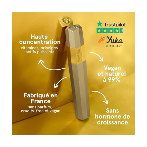 ROSEGOLD GOLDLASH Mascara booster pour cils Épaissit Allongé. Améliore la croissance et la pousse des cils - 99% Naturel Fabr