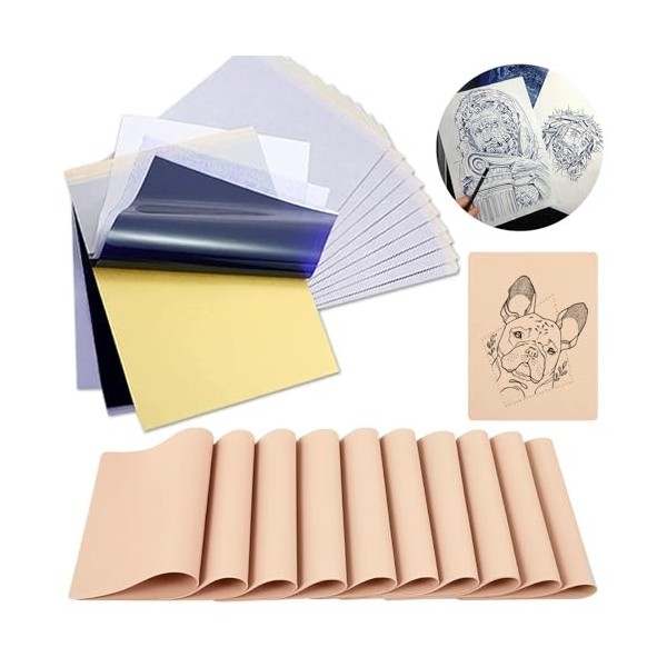 40pcs Peau Synthétique Tatouage et Stencil Tatouage Transfert, Rayyl 30pcs Papier Transfert Tatouage 10pcs Fausse Peau Tatoua