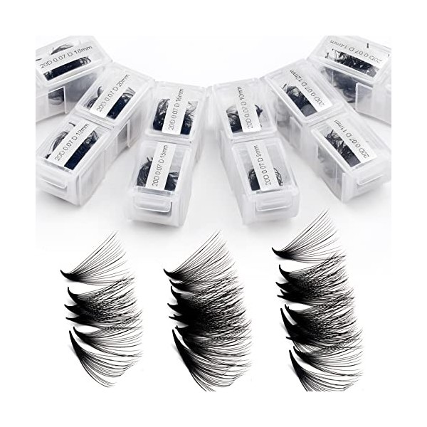 Cils Volume Russe 1200PCS 20D 0.07 C Curl 9-20mm Mixed Extension Cils Bouquet Volume Russe Cils a Cils Prefait Ventilateur Ci