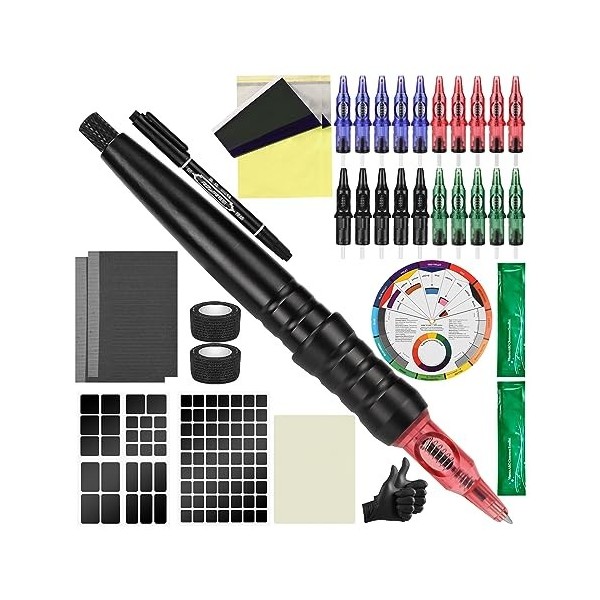 BAMTTOO Handpoke Tattoo Kit Metal Manual Handpoke Pen DIY Tattoo Tool Kit with 20pcs Tattoo Ballpoint Cartridge Needles