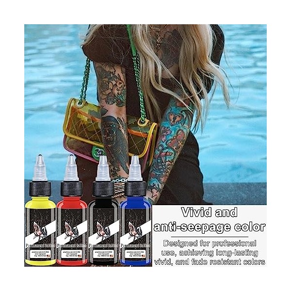 DLD Lot de 16 flacons dencre de tatouage universelle noire pure sans danger pour la peau, fournitures de tatouage permanente