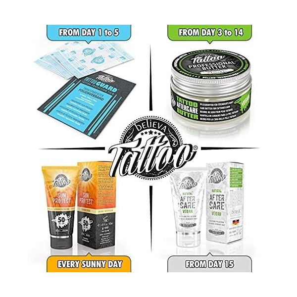 Believa Tattoo - Kit de soin pour la peau tatouée - Lot de 4