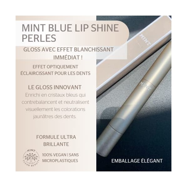 MINT Lipgloss Blue Lip Shine Pearls - Plump Oléoactif - Lip Plumping naturel - Avec effet blanchissant immédiat pour les dent