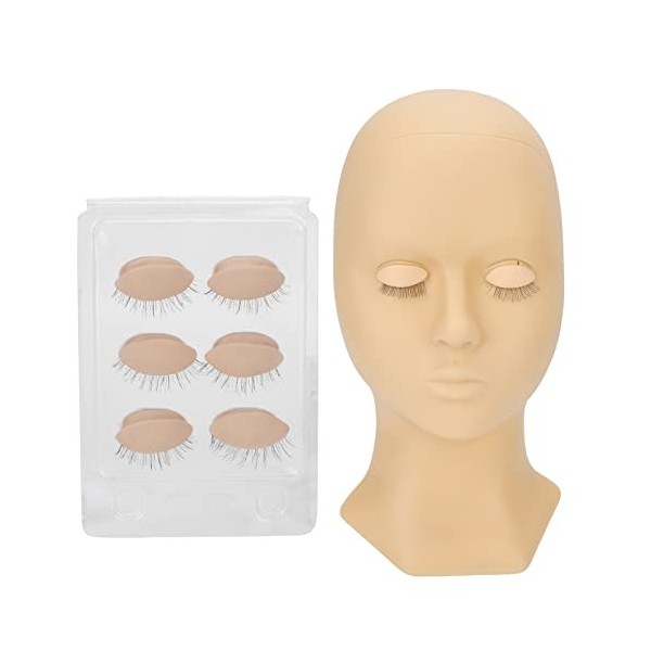 Tête de mannequin pour cils,tête de mannequin dextension de cils avec 3 paires de paupières amovibles, fournitures dextensi