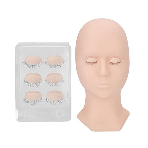 Tête de mannequin pour cils,tête de mannequin dextension de cils avec 3 paires de paupières amovibles, fournitures dextensi