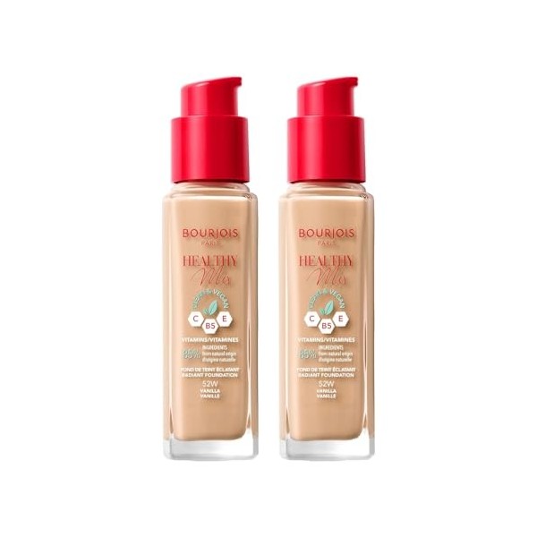 2 x Bourjois Healthy Mix Clean and Vegan Foundation 30ml - 52W Vanilla