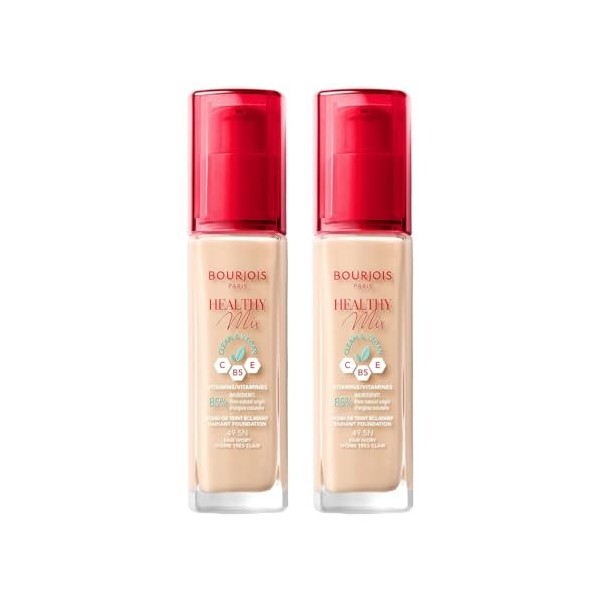 2 x Bourjois Healthy Mix Clean and Vegan Foundation 30ml - 49.5N Fair Ivory