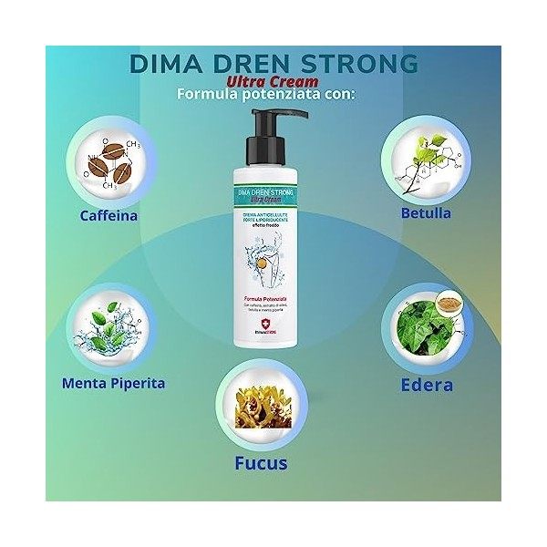 DIMA DRENA STRONG - Crème anti-cellulite Drainante forte liporiducente, formule bioactive hyperpénétrante, raffermissante ant