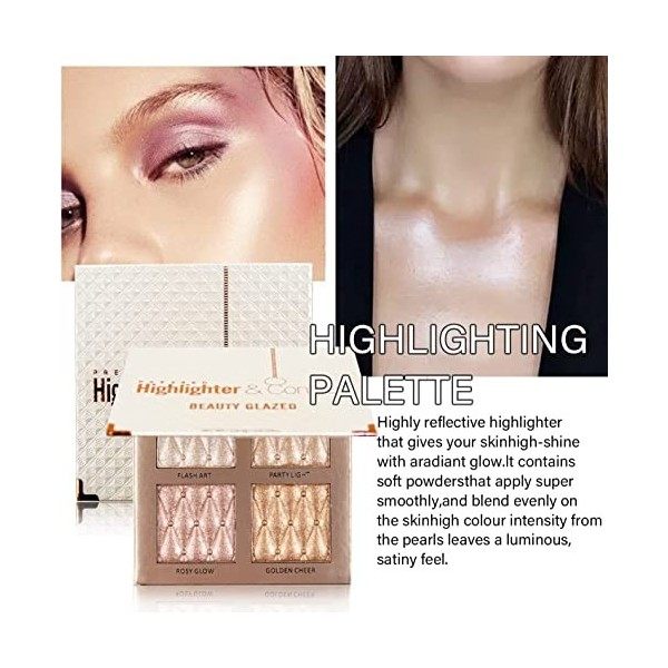4 Colors Highlighter Contour Palette Natural Glow Face Brightens&Shades and Body Shading Shimmer Bronzer Powder Shimmer Glitt