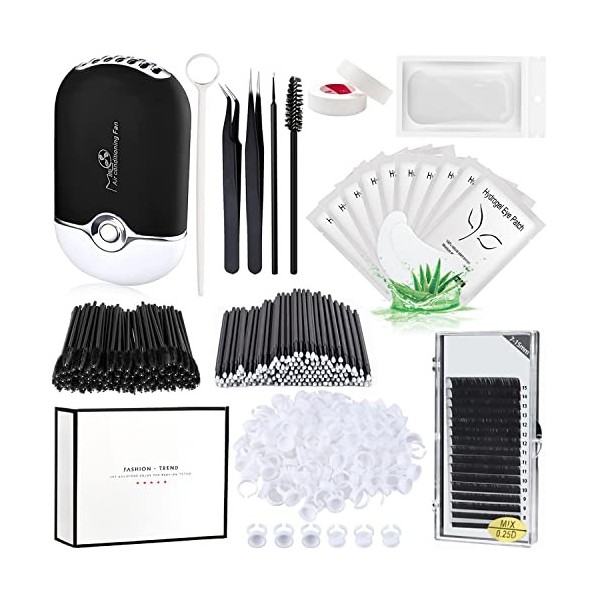 Extension Cils Kit Accessoires Lash 0.07 D Curl 7-15mm Mixte Séchoir à Cils USB Ruban Adhésif Gel Patch Cils Miroir Pince Pin