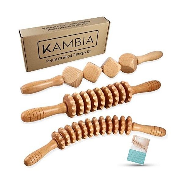 KAMBIA Maderotherapie, Maderotherapie Kit Complet Cellulite, Kit Maderotherapie, 3 Rouleau anti cellulite, Maderotherapie Cor