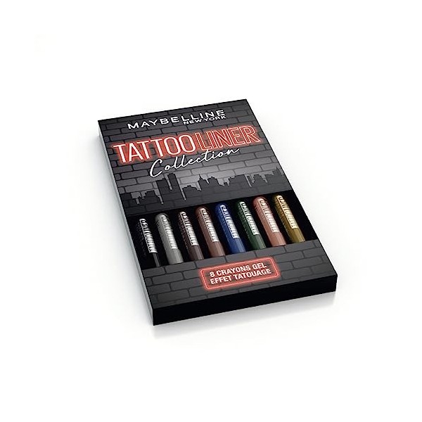 Maybelline New-York - Coffret de 8 Crayons Gel Effet Tatouage - Tattoo Liner - Teintes: Noir 900 , Gris 901 , Marron 910 ,