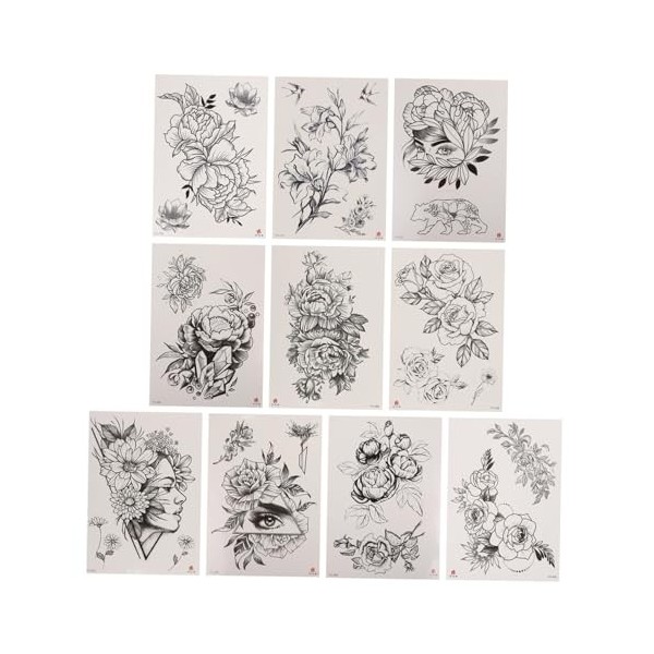 DOITOOL 3 Pcs Autocollants De Tatouage Corps Autocollant Floral Femmes Cou Noir Fleur Décalque Fleur De Tatouage Corps Décor 