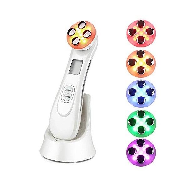 Dispositif de Beauté Ultrasonique, 5 in 1 Dispositif Multifonctionnel de Beauté Faciale, 6 Modes Appareil de Massage de Mésot