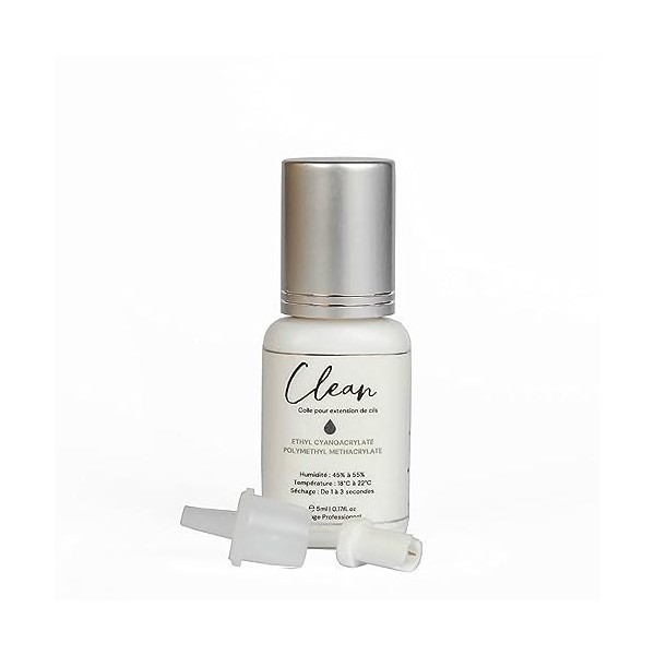 Colle Clean transparent pour extensions de cils/séchage 0.3 à 0.5 sec.| 5ml / Rétention 8 semaines/Adhésif pour cils