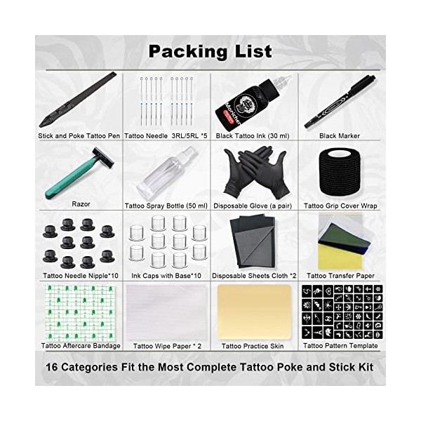 Moricher stick and poke set - Premium Tattoo Hand Poke Pen Kit Including Tattoo Needles Tattoo Accessaries for Tattoo Supplie