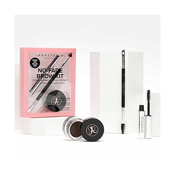Anastasia Beverly Hills No-Fade Kit cadeau pour sourcils - Pomade marron doux - 4 g - Pinceau 7B - Mini gel transparent pour 