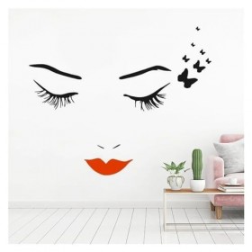 Beauty Salon Decorative Sticker Eyelashes Butterflies Vinyl Wall Decal Removable Eyes With Red Lip Vinyl Wall Poster AZ297