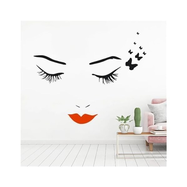 Beauty Salon Decorative Sticker Eyelashes Butterflies Vinyl Wall Decal Removable Eyes With Red Lip Vinyl Wall Poster AZ297