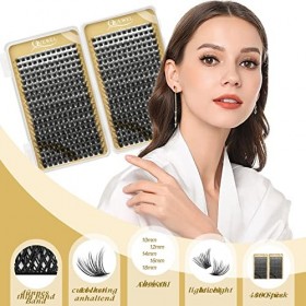Cluster Cils QUEWEL Cils Individuels 480 Pcs DIY Extensions de Cils Bande Mince Cils Cluster D Curl MIX10-18 Faux Cils Indivi