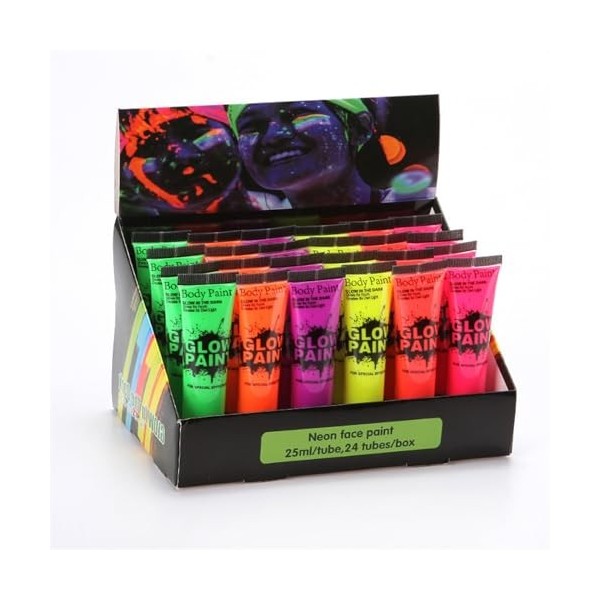 Kit de peinture faciale 24 pièces 10ML tuyau peinture for le visage, couleur du visage néon, couleur du visage fluorescente, 