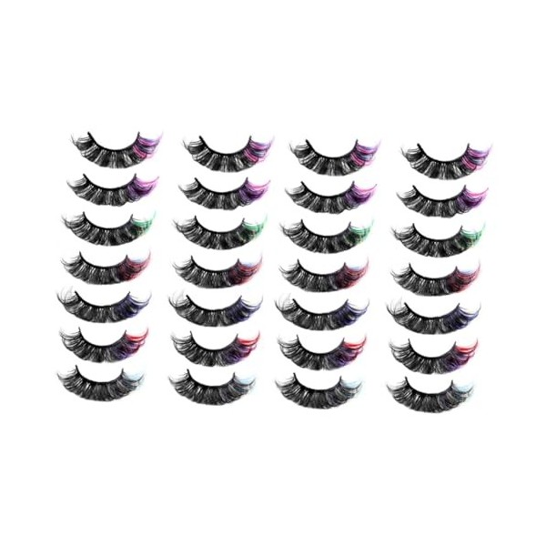 POPETPOP 28 Paires Faux Cils Colorés Cils Russes Cils De Couleur Scintillante Cils Oeil De Chat Cils Dhalloween Cils Demi-te