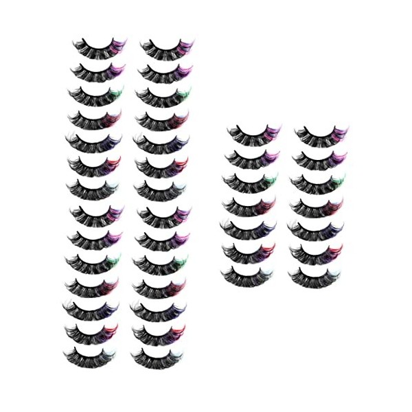 POPETPOP 28 Paires Faux Cils Colorés Cils Russes Cils De Couleur Scintillante Cils Oeil De Chat Cils Dhalloween Cils Demi-te