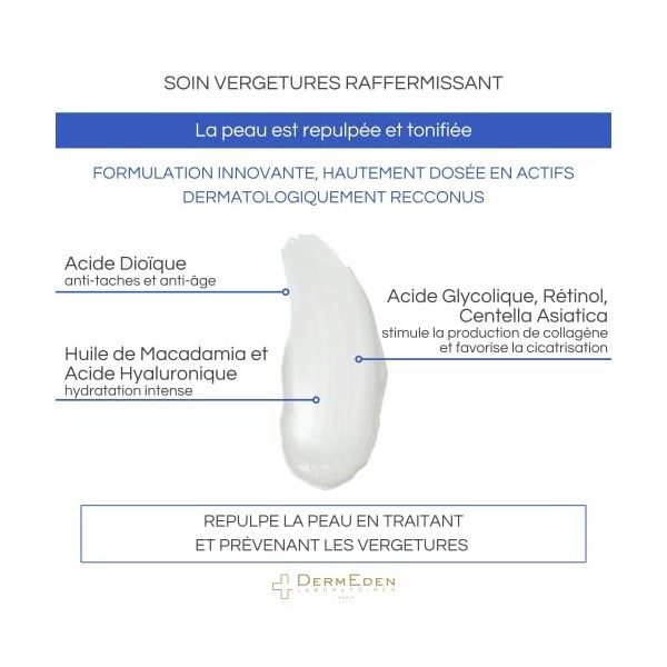 DermEden - Soin vergetures raffermissant 200 ml - Agit contre les vergetures et la perte de fermeté - Hydrate, réduit et raff