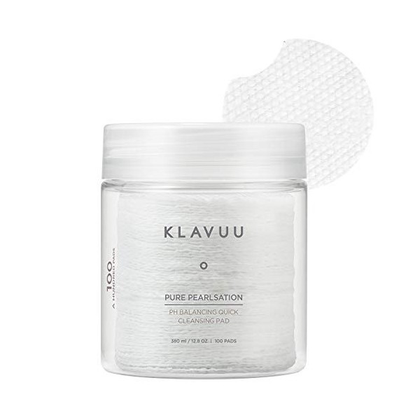 KLAVUU Maeke-up Remover for sensible skin, Pure pearlsation pH Balancing Quick Cleansing Pad 380ml, 100pads, 12.85 fl.oz, sof