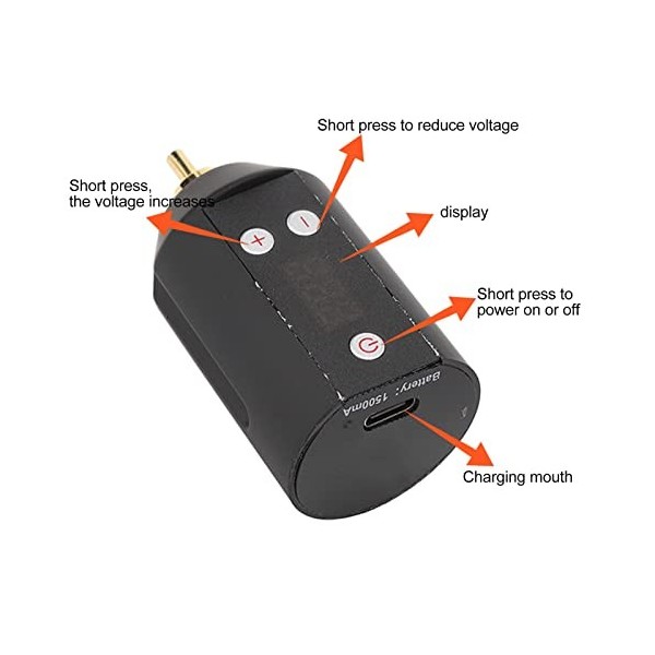 Alimentation de Tatouage, Mini Batterie de Tatouage sans Fil Dédiée 3‑12 V au Lithium avec écran LCD, Connexion RCA, Alimenta