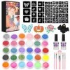 Temporary Glitter Tattoo Kit, 24 Sparkly Color and 6 Fluorescent Color Glitter for Girls - Colorful Fake Tattoo Kit for Kids,