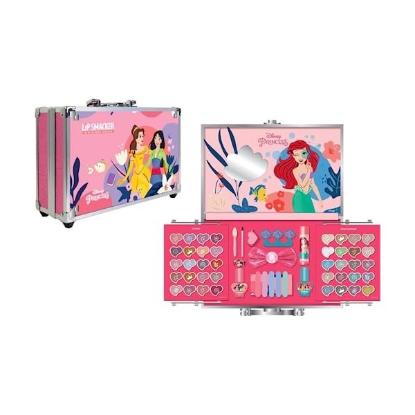 Lip Smacker Disney Princess Traincase pour Enfants, Coffret Cadeau de Maquillage de 40+ Pièces avec Gloss, Ombres à Paupières