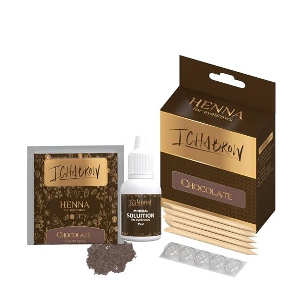 Ichabrow kit Henné Sourcils - Teinture Sourcil au Henné avec : Solution minérale 15ml et 5 Applicateurs-Coloration Longue D