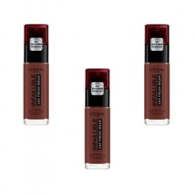 LOréal Paris Fond de Teint Fluide Infaillible 24h Fresh Wear - Tous Types de Peaux - 385 Cacao, Lot de 3 3 x 30 ml 