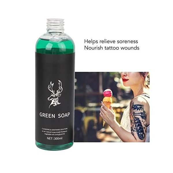 300ml Tattoo Solution Green Soap, Tattoo Aftercare Cleaning Concentrating Green Soap for Tattoo Shop Men Women