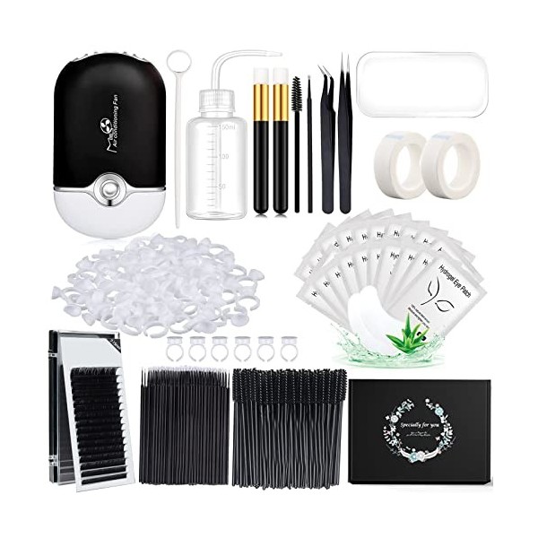 Extension Cils Kit Accessoires Lash Séchoir à Cils USB 0.07D Curl 7-15mm Mixte Cils Simples Gel Patch Pinceaux à Eyelash Pinc