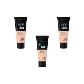 Maybelline New York Fond de teint Fluide Fit Me Matte & Poreless - 128 Beige Doré, Lot de 3 3 x 30ml 