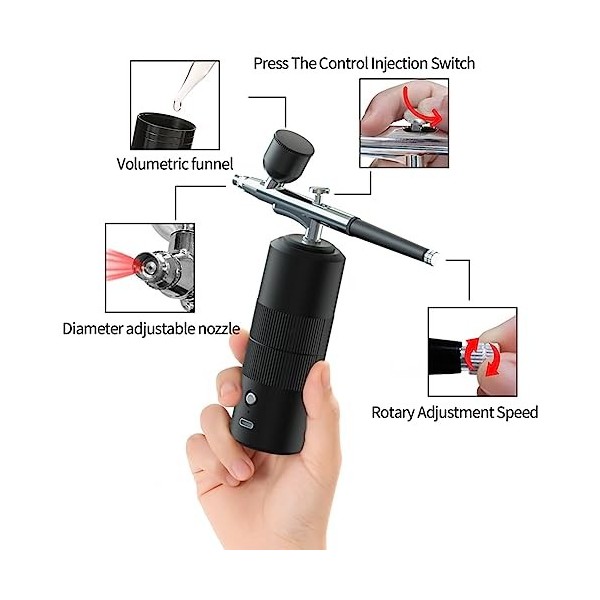 Ctwezoikmt Aérographe portable rechargeable sans fil avec compresseur double action outils de pulvérisation pour le visage be