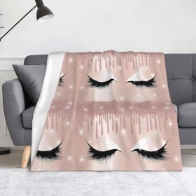 YYHHAOFA Couverture en flanelle avec imprimé cils or rose 152,4 x 127 cm : léger, chaud et durable, doux et anti-plis