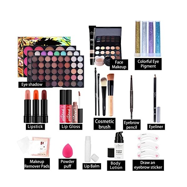 Ensemble-cadeau de Maquillage Tout-en-un Kit de Démarrage Essentiel de Maquillage Ensemble de Maquillage avec Fard à paupière