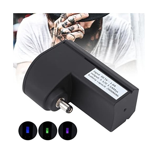 Alimentation sans Fil pour Tatouage, Connexion DC et RCA sans Fil Tattoo 2400 mAh Liion avec écran LCD Alimentation Professio