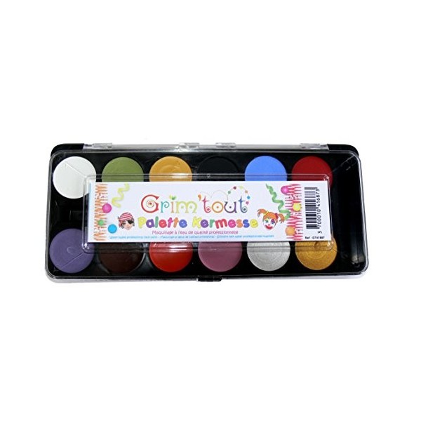 GRIMTOUT Palette Kermesse - 12 Couleurs & Trousse daccessoires de Maquillage, GT41613, Unie